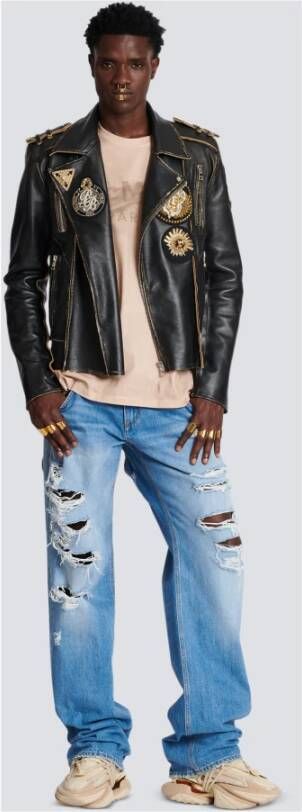 Balmain Wide-leg cotton jeans Blauw Heren