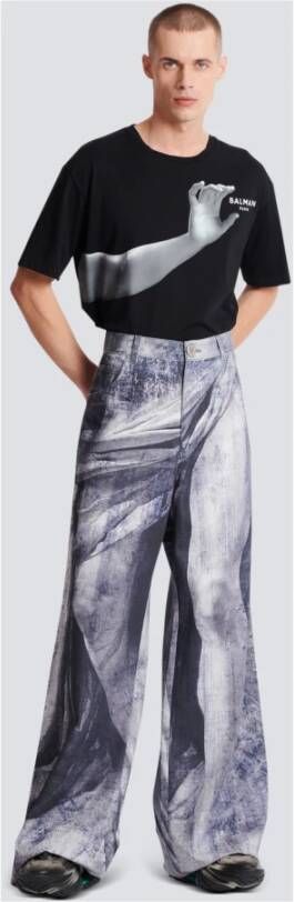 Balmain Loszittende jeans met beeldafdruk Grijs Heren