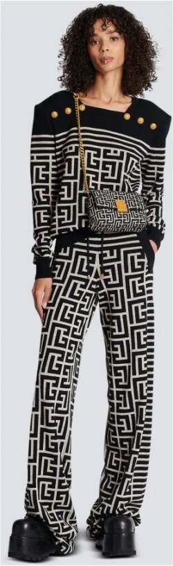 Balmain Monogrammed knit trousers Zwart Dames