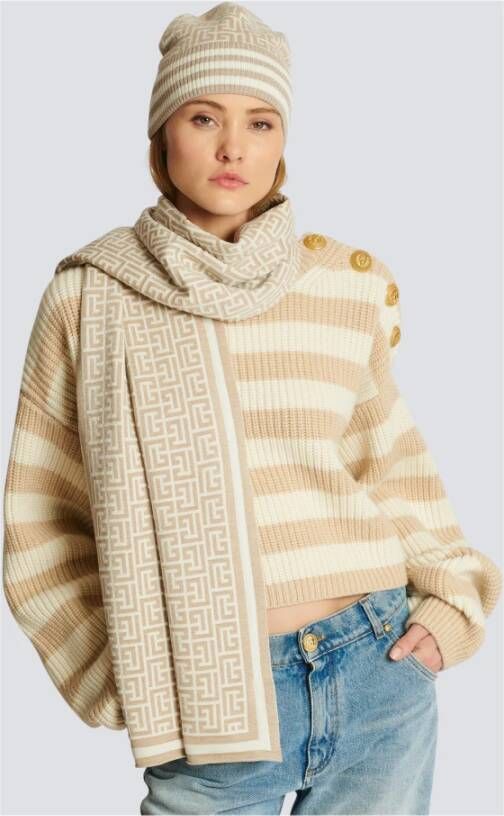Balmain Monogrammed wool scarf Beige Dames