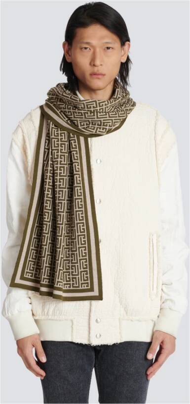 Balmain Wool scarf with monogram Beige Heren