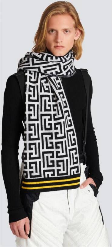 Balmain Wool and cashmere scarf with monogram pattern Meerkleurig Heren