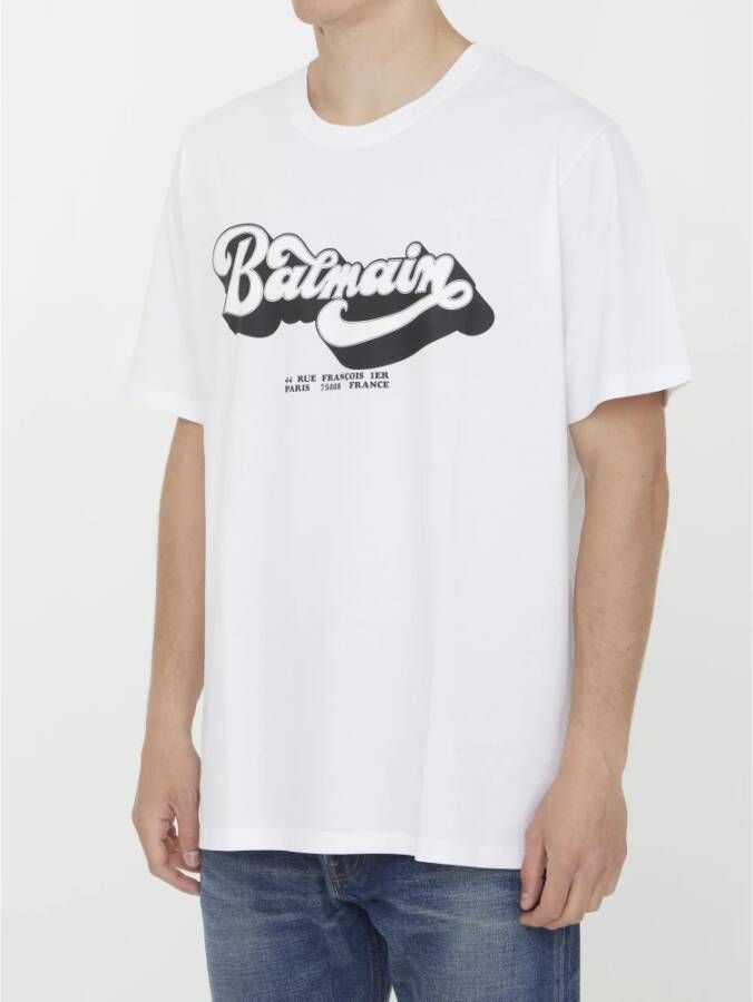 Balmain Wit Katoenen T-Shirt met 70's Print Wit Heren