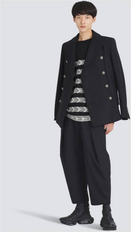 Balmain Wollen erwtjas met dubbelrijige zilverkleurige knoopsluiting Zwart Heren