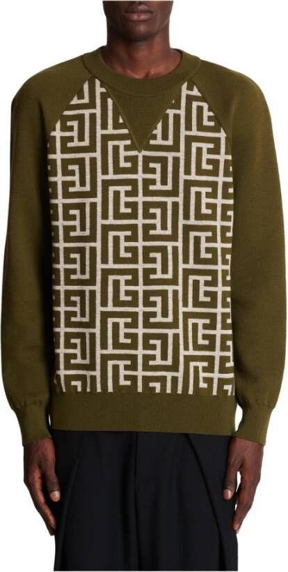 Balmain Wollen trui met monogram Green Heren