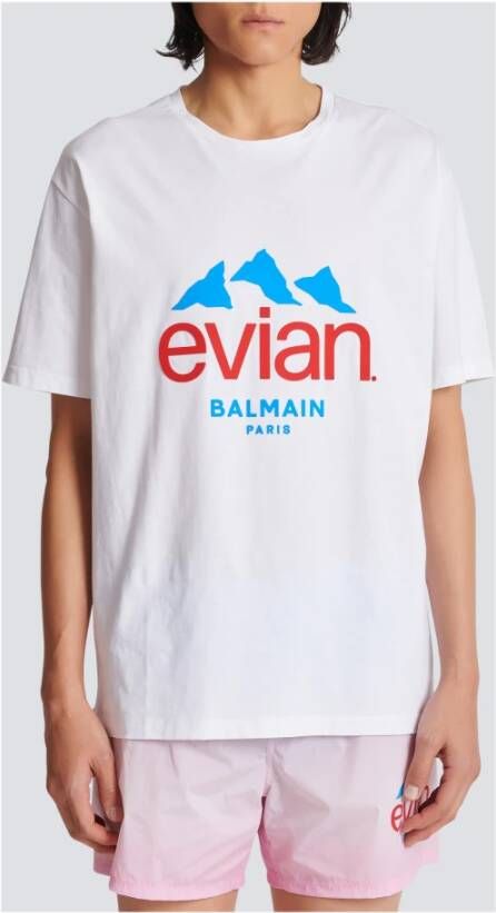 Balmain x Evian Logo T-shirt Wit Heren