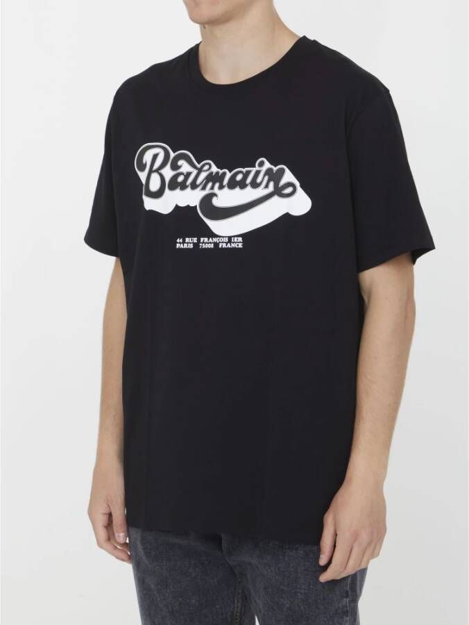Balmain Zwart Katoenen T-shirt met 70's Print Zwart Heren