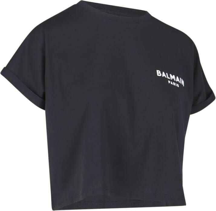 Balmain Zwarte Biologisch Katoenen Logo T-shirt Zwart Dames
