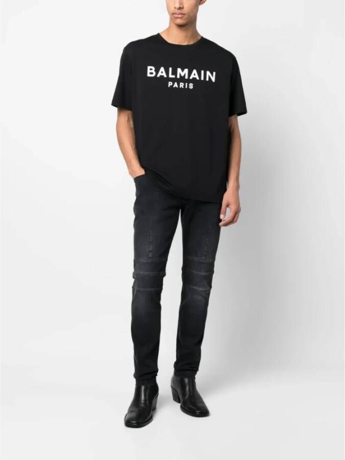 Balmain Zwarte Logo Print T-shirts en Polos Zwart Heren