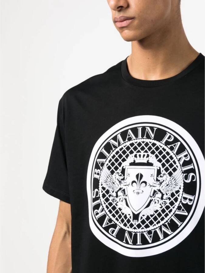 Balmain Zwarte T-shirts en Polos met Logo Print Zwart Heren