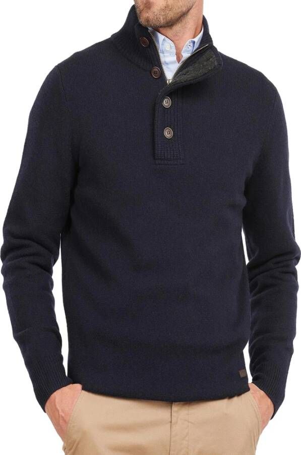 Barbour Blauwe Sweaters met Rits en Leren Badge Blauw Heren