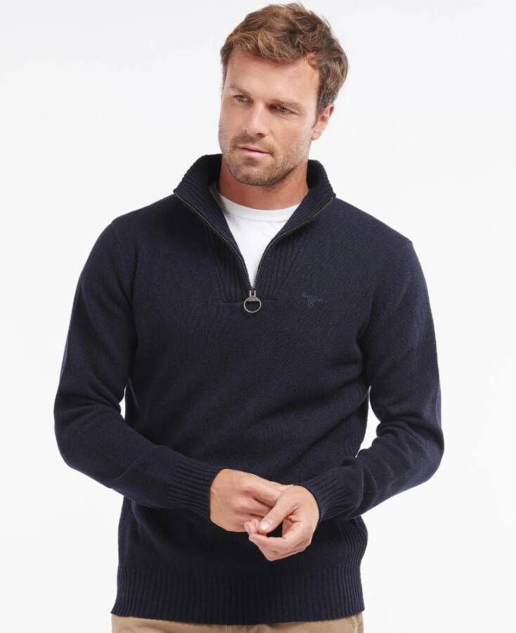 Barbour Essential Lambswool Half Zip Navy Sweater Blue Heren
