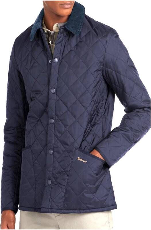 Barbour Moderne gewatteerde jas met geribbelde kraag en drukknoopsluiting Blauw Heren