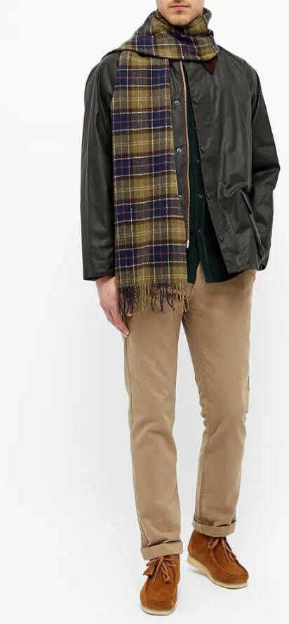 Barbour Aardse Tartan Wollen Sjaal Groen Unisex