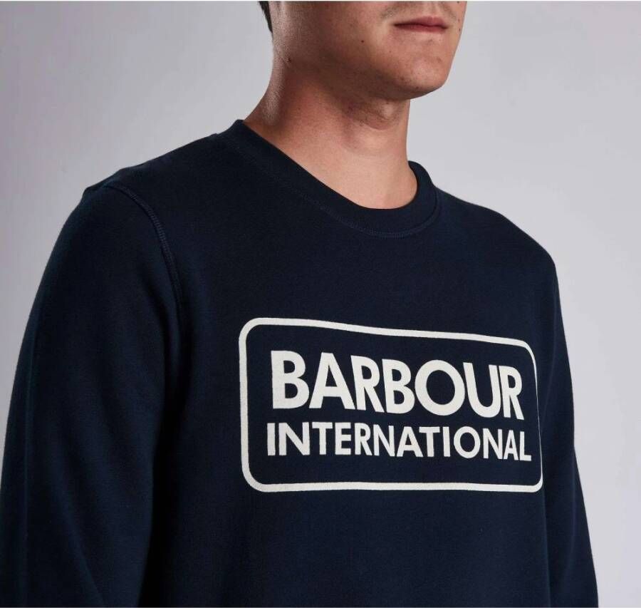 Barbour Navy Sweatshirt met Groot Logo Klassieke Stijl Blauw Heren