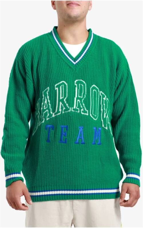 Barrow Groene trui met V-hals en jacquard-logo Groen Heren