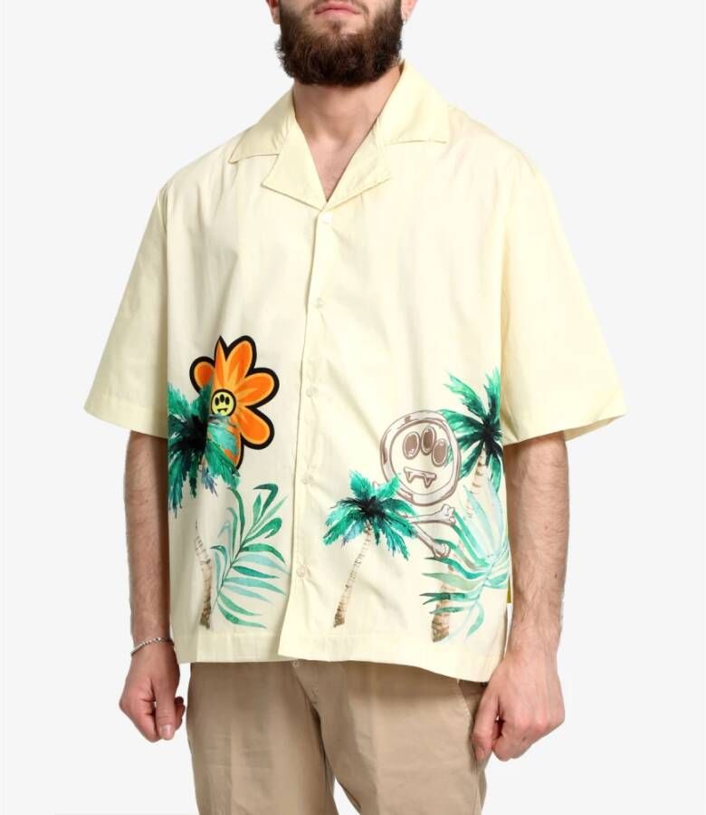 Barrow Katoenen shirt met palmboomprint Beige Heren