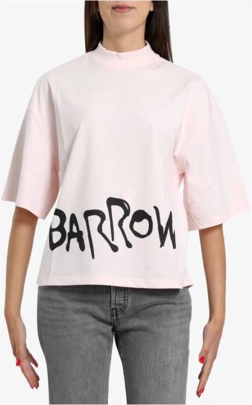 Barrow Katoenen Crew Neck Dames T-Shirt met Berenprint Roze Dames