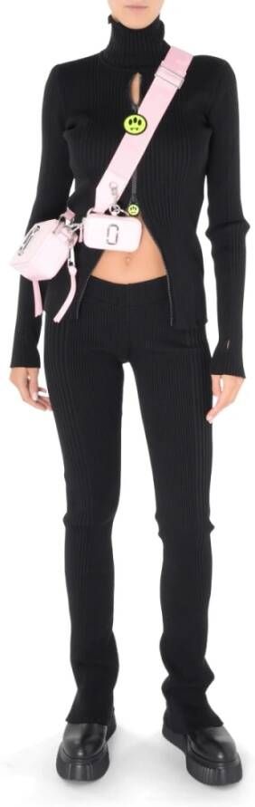 Barrow Zwarte Geribbelde Viscose Flared Broek Zwart Dames