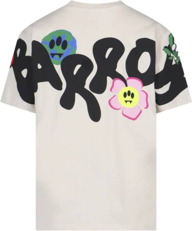 Barrow Unisex T-shirt met Ribboord Hals en Reflecterend Logo Beige Heren