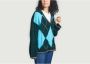 Bellerose Geruite V-hals Trui Groen Dames - Thumbnail 2