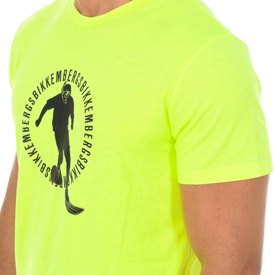 Bikkembergs Gele Katoenen T-shirt met Voorkant Print Yellow Heren
