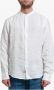 Blauer Witte Linnen Overhemd met Mandarin Kraag White Heren - Thumbnail 4