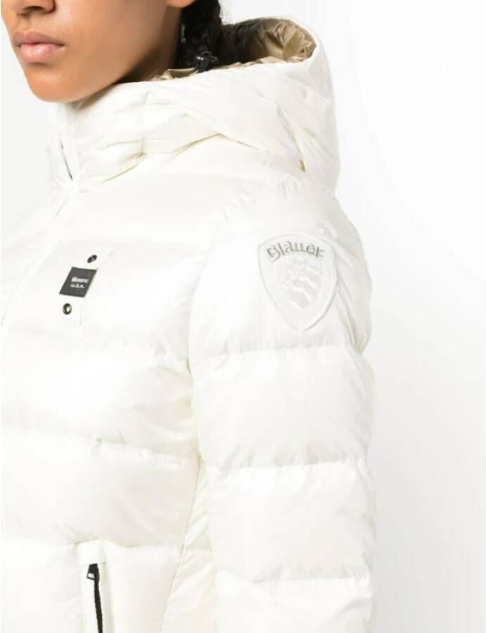 Blauer Iridescent Nylon Donsjas Wit Dames