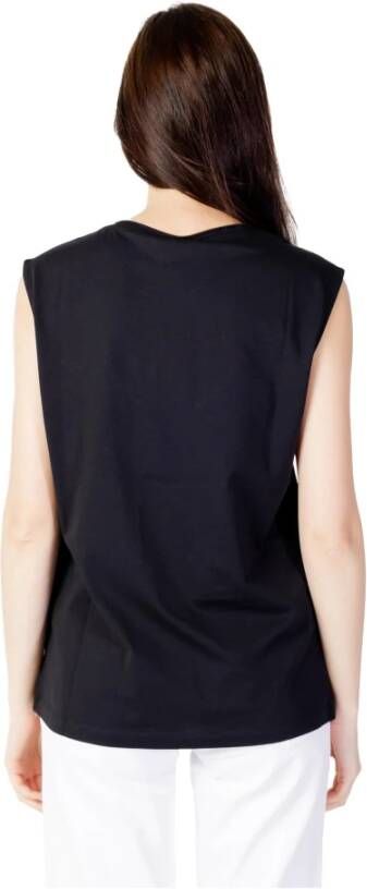 Blauer Dames Mouwloos Print T-shirt Zwart Dames