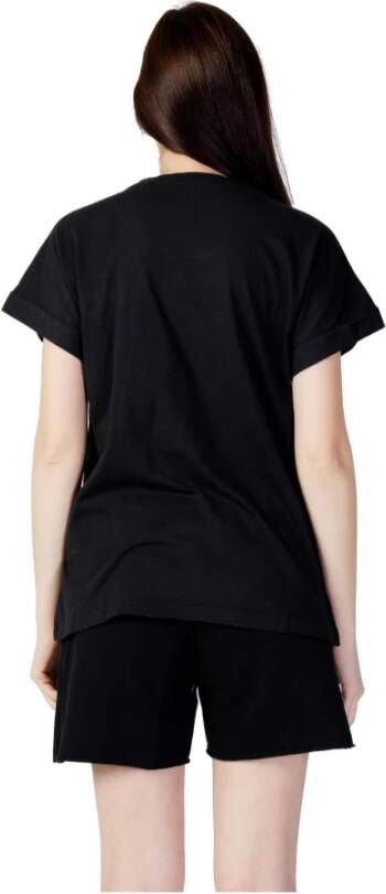 Blauer Bedrukt Dames T-shirt Zwart Dames