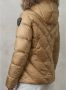 Blauer Geometrisch Gewatteerde Nylon Jas met Afneembare Bontkraag Beige Dames - Thumbnail 2