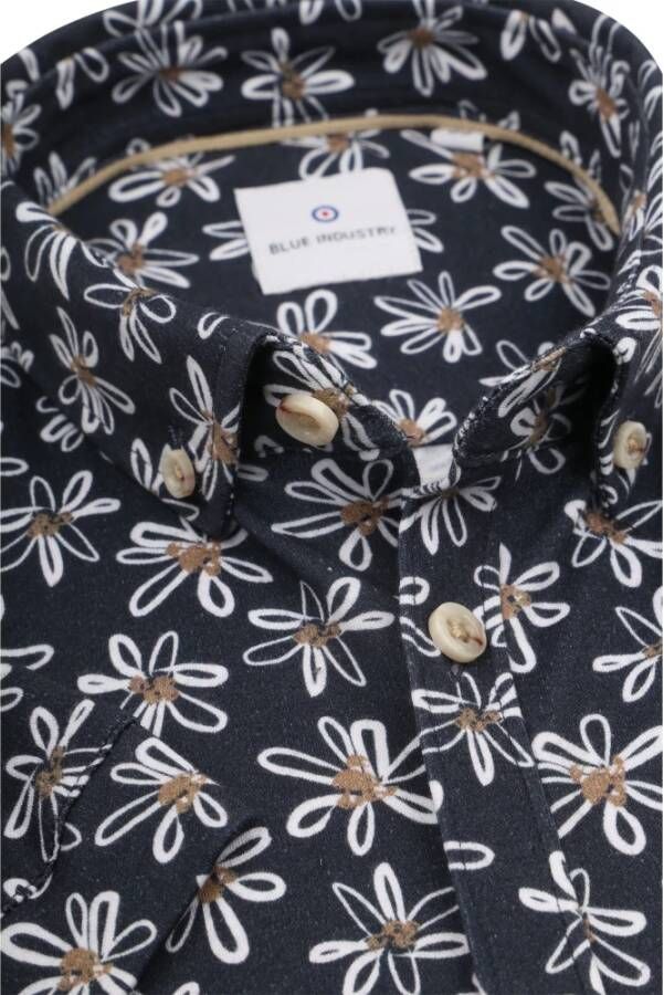 Blue Industry Short Sleeve Overhemd Bloemen Navy Blauw Heren