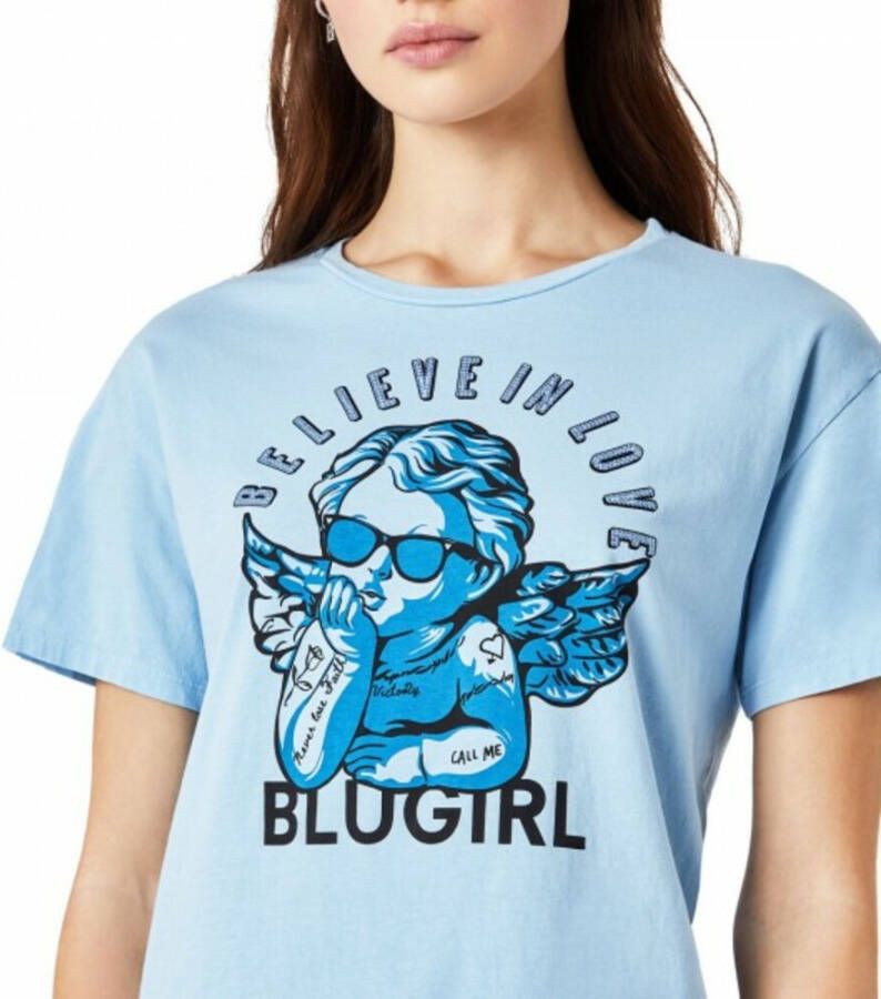 Blugirl Bijgesneden katoenen t-shirt met afdrukken Blauw Dames