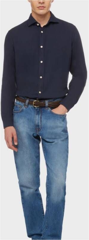 Boglioli Blauw Katoenen Franse Kraag Overhemd Blauw Heren