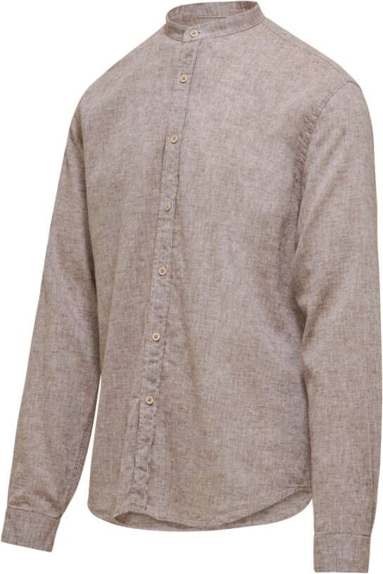BomBoogie Mandarin Collar Linen Cotton Shirt Bruin Heren
