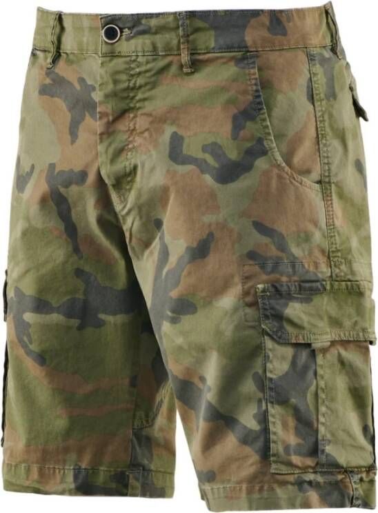 BomBoogie Comfortabele Cargo Bermuda in Camouflage Katoenen Gabardine Groen Heren