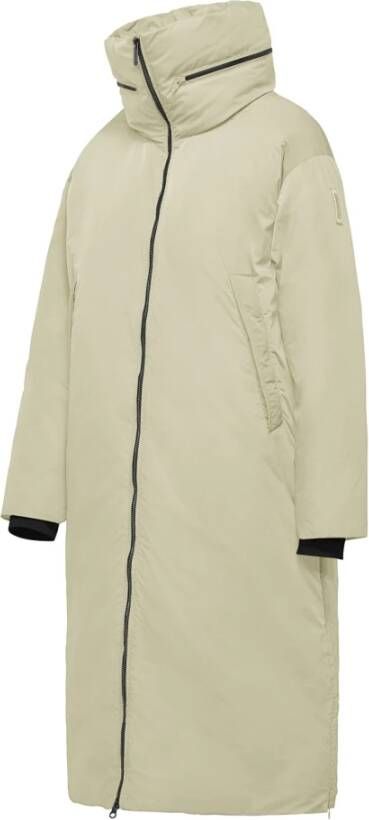 BomBoogie Stijlvolle Lange Donsjas met Overkraag Beige Dames