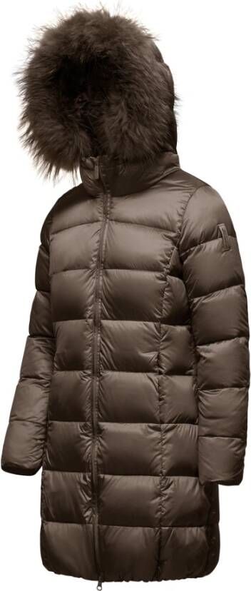 BomBoogie Heldere Nylon Hooded Bont Puffer Bruin Dames