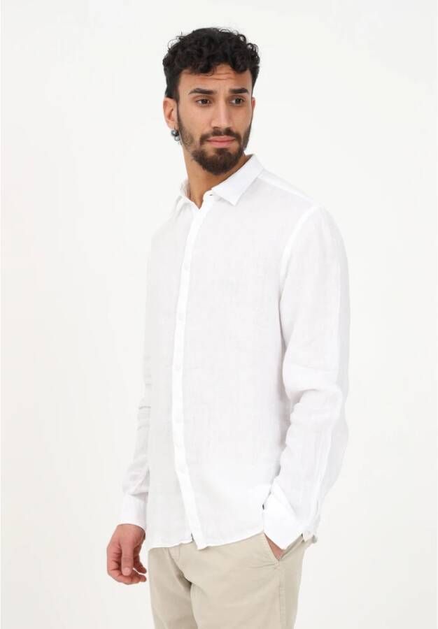 BomBoogie Witte Linnen Herenoverhemd Regular Fit Lente-Zomer Wit Heren