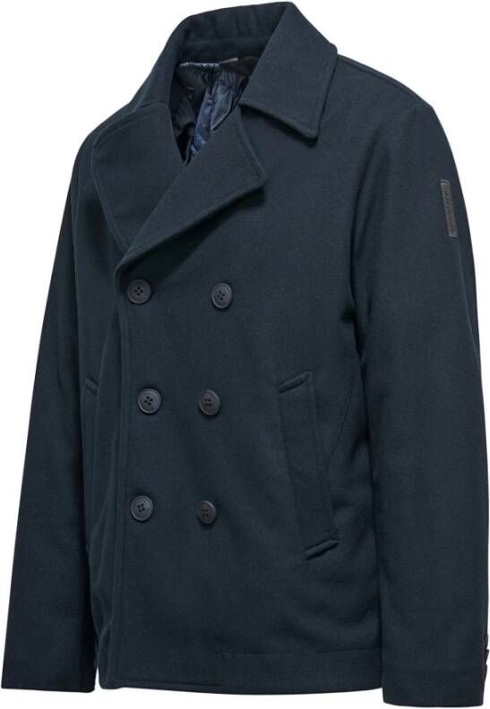 BomBoogie Heren wollen blend dubbelrijige jas Blauw Heren