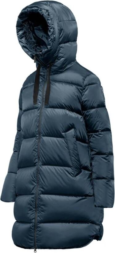 BomBoogie Lange A-lijn donsjas van helder nylon Geneva Lange Donsjas Blauw Dames