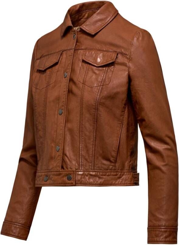 BomBoogie Zigy Leren Jas Dames Slim Fit Bruin Dames