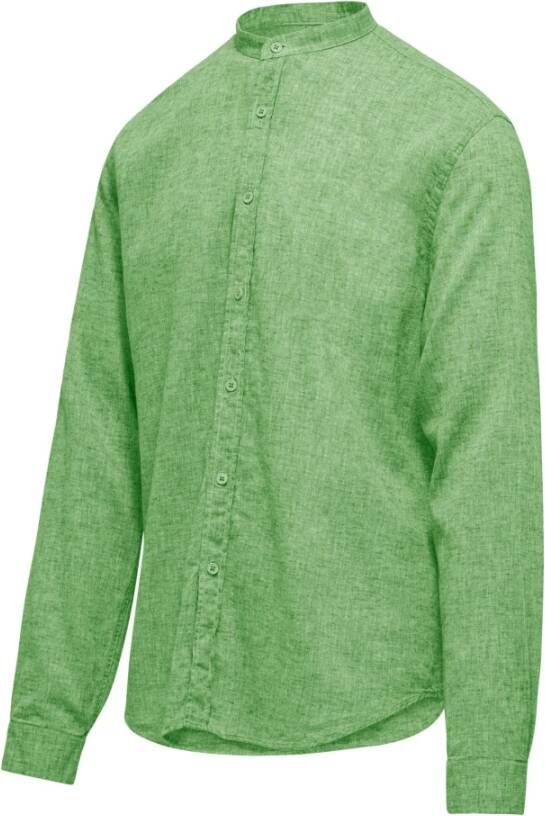BomBoogie Linnen Katoenen Mandarin Kraag Shirt Groen Heren