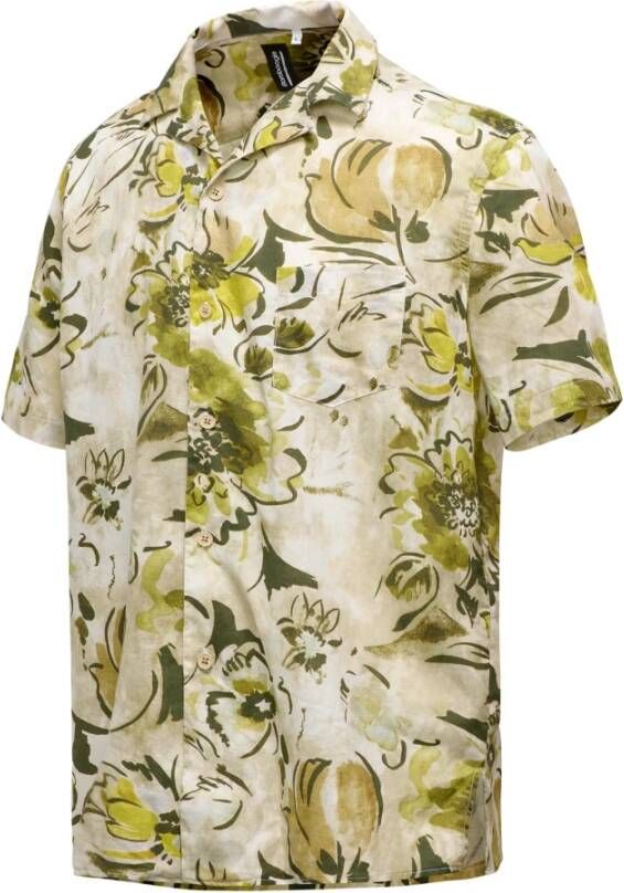 BomBoogie Bedrukt Linnen Katoenen Korte Mouwen Shirt Groen Heren