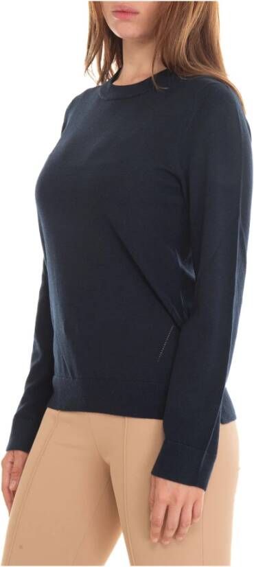 Boss Geribbelde Ronde-Hals Pullover Blauw Dames