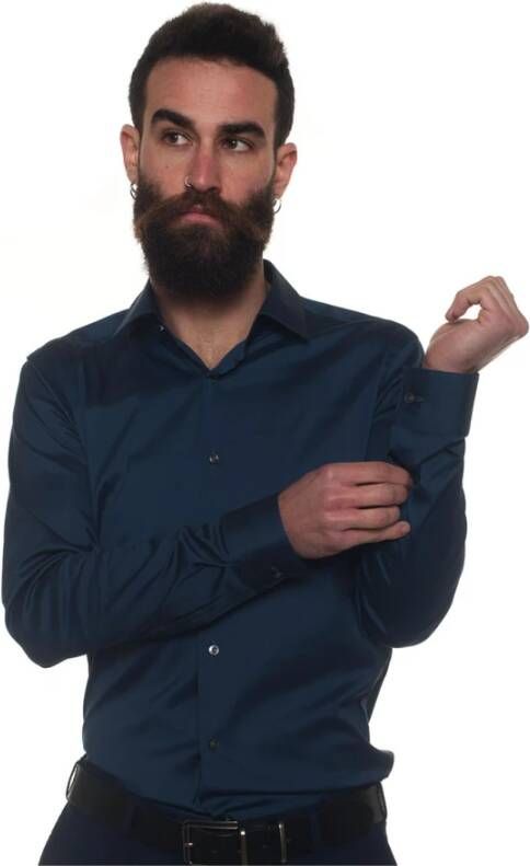 Boss Italiaans Stretch Overhemd Blue Heren