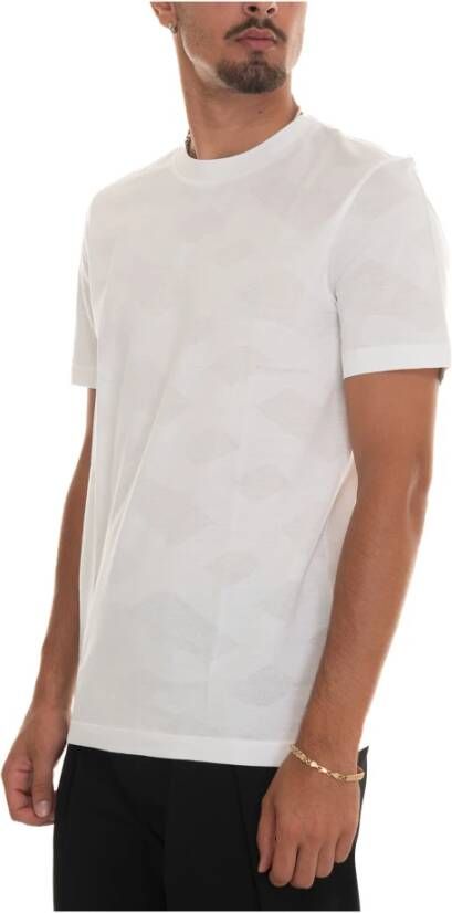 Boss Kort T-shirt met ronde hals en abstract design Wit Heren