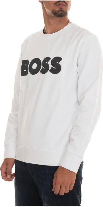 Boss Maxi Logo Crewneck Sweatshirt Wit Heren