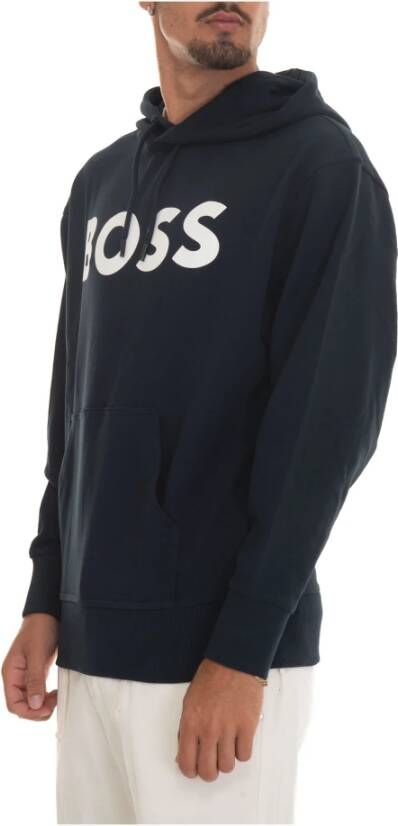 Boss Maxi Logo Oversize Sweatshirt met capuchon Blauw Heren