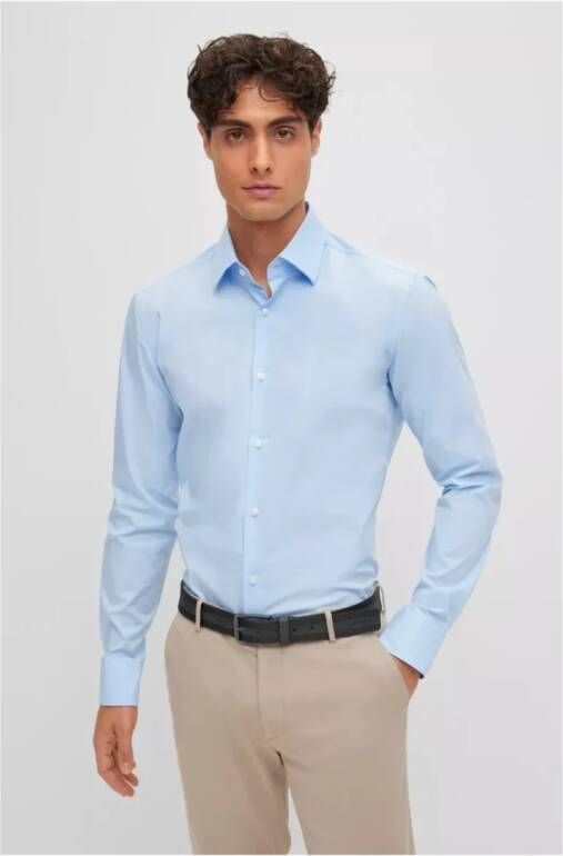 Boss Slank fit shirt gemaakt van ijzerlichtelastische katoenen popeline Blauw Heren